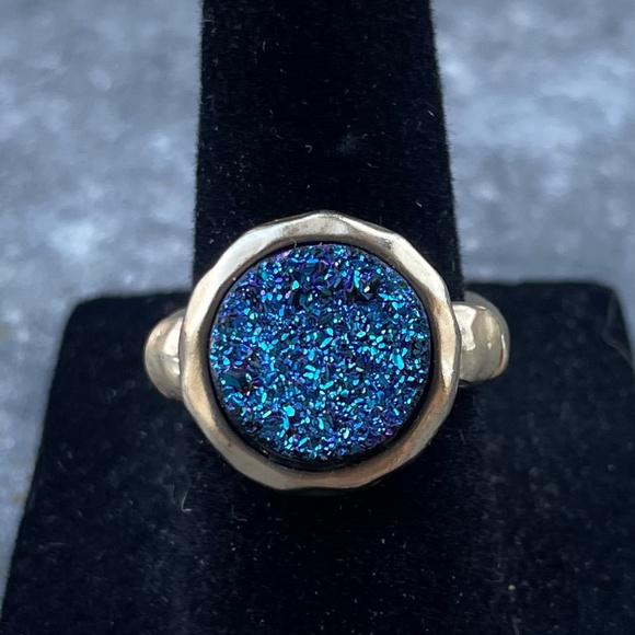 Size 5.5/6 expandable Blue Druzy gold plated Ring - Picture 1 of 6